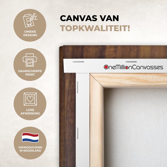 Canvas Schilderij Koffie - Tafel - Hout - 60x40 cm - Wanddecoratie