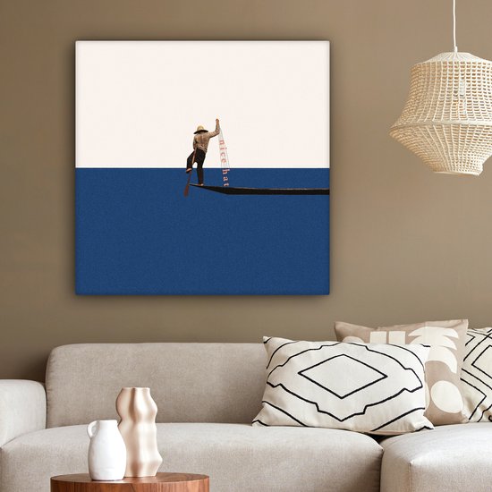 Toile - Abstrait - Bateau - Mer - Texte - Chapeau - Abstrait - 90x90 cm - Canvasdoek - Peinture sur toile