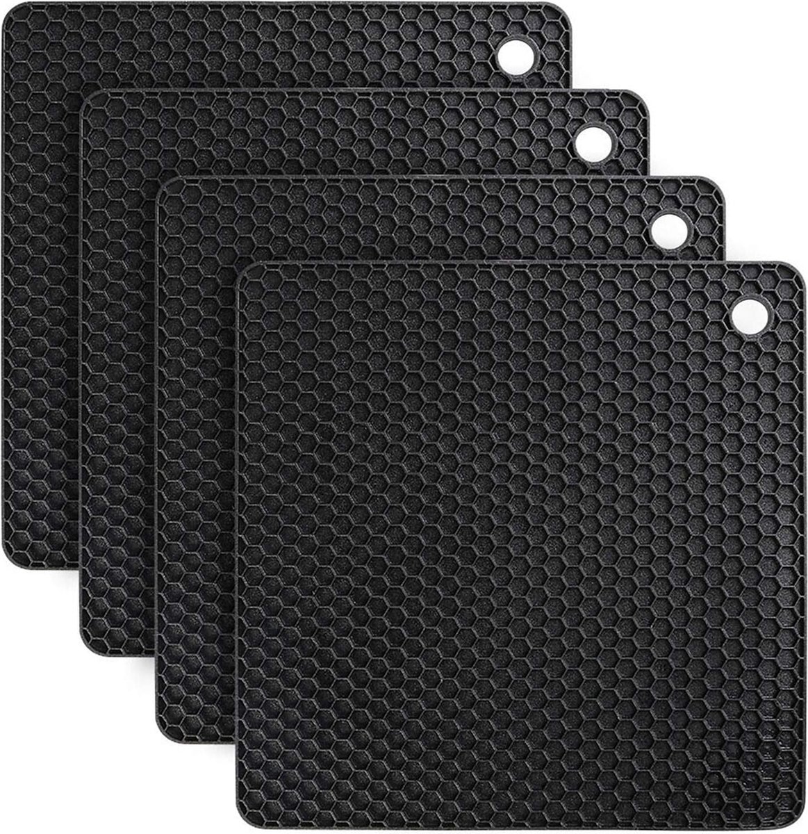 Siliconen Onderzetters 4x stuks - Pannenonderzetters Multifunctioneel Hittebestendig Pannenlappen Vaatwasmachinebestendig Antislip Honingraatpatroon, Antislip en Hittebestendig Tot 250 °C - Zwart