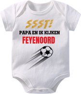 Hospitrix Baby Rompertje met Tekst "Papa en kijken FEYENOORD" | Maat S 0-3 maanden | Korte Mouw | Cadeau voor Zwangerschap | Feyenoord Artikelen