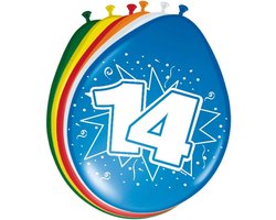14 jaar verjaardag leeftijd ballonnen - 8x stuks - mix kleuren - feestartikelen/versiering
