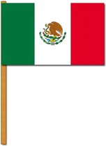 Luxe handvlag/zwaaivlag Mexico 30 x 45 cm met houten stok - Mexicaanse Feestartikelen/versiering