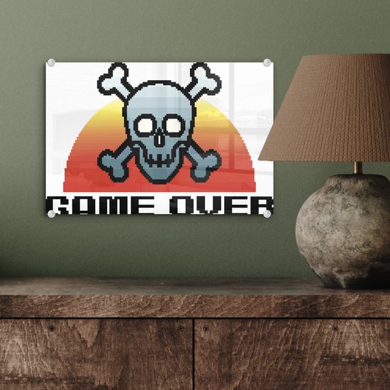 MuchoWow® Peinture sur Verre - Gamer - Rétro - Game over - Illustration - 30x20 cm - Peintures sur Verre Acrylique - Photo sur Glas