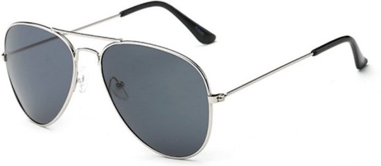 Hidzo Zonnebril Heren Pilotenbril Zilver - UV 400 - Zwarte Glazen - Merkloos