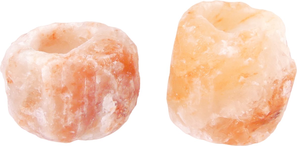 2x Waxinelichthouder / Theelichthouder Zoutsteen Himalaya - Middel 0,6-1kg - ca. 9x9x8cm