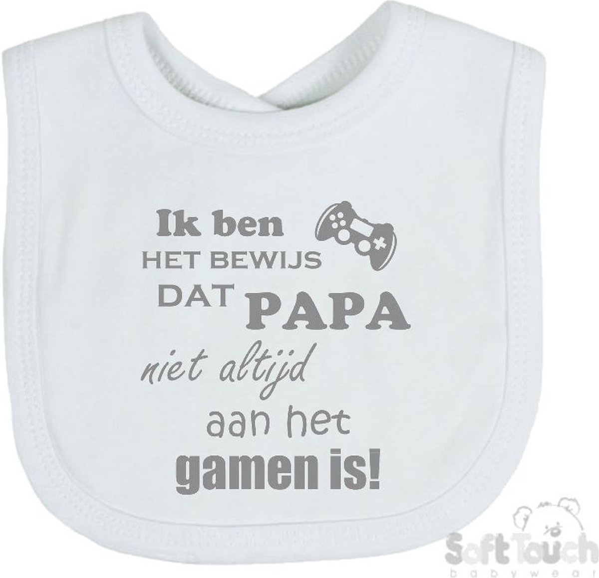 Goedkoopste Soft Touch Slabber Slabbetje Slab Ik ben het bewijs dat papa niet altijd aan het gamen is! Unisex Katoen Wit/grijs Maat 33x22 Cm