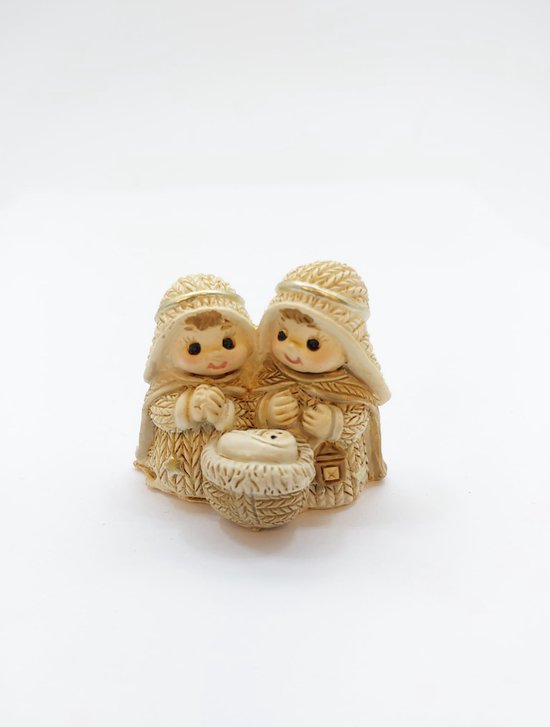 Mini kribbe/ Kerstgroep met lataarn / Polystone / 3,5 x 4 x 2,5 cm