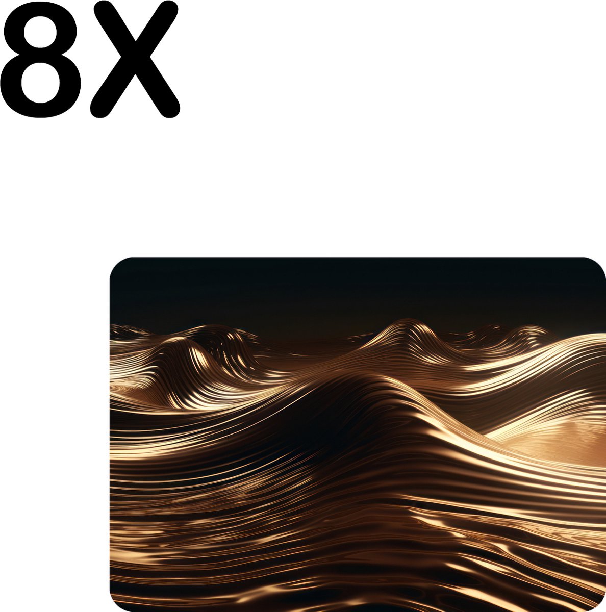 BWK Flexibele Placemat - Gouden Golven - Set van 8 Placemats - 35x25 cm - PVC Doek - Afneembaar
