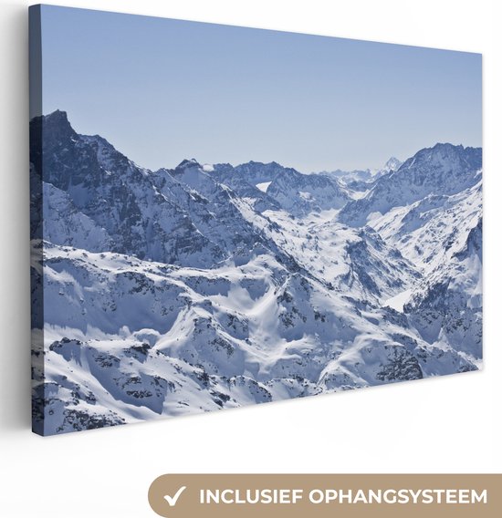 Canvas Schilderij Alpen - Berg - Sneeuw - 30x20 cm - Wanddecoratie