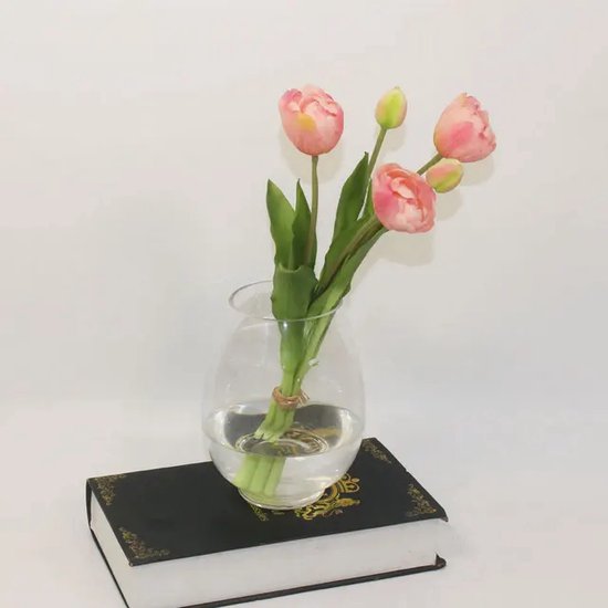 Luxe Real Touch Tulips Pink - Franse Tulp - Dubbele Tulpen - Real Touch Tulpen - Roze - Tulpen - Kunstbloemen - Kunst Tulpen - Kunst Boeket - Tulp - 40 CM - Zijden Bloemen - Latex Bloem - Bruiloft - Voorjaar - Lente