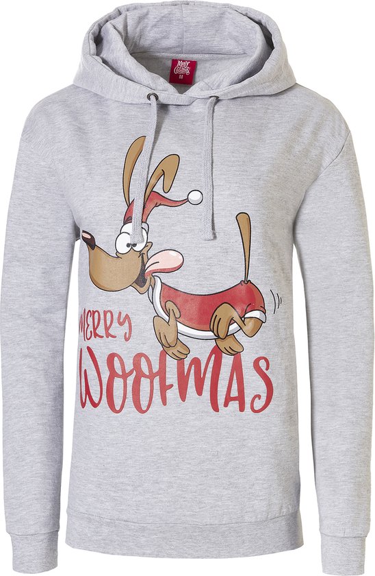 Apollo Dames Kersttrui Met Capuchon Merry Woofmas Hoodie Grijs - Maat S