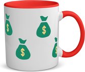 Akyol - geld zakken koffiemok - theemok - rood - Geld - iemand die van geld houdt - cadeau voor iemand die houdt van geld - verjaardagscadeau - gift - geschenk - 350 ML inhoud