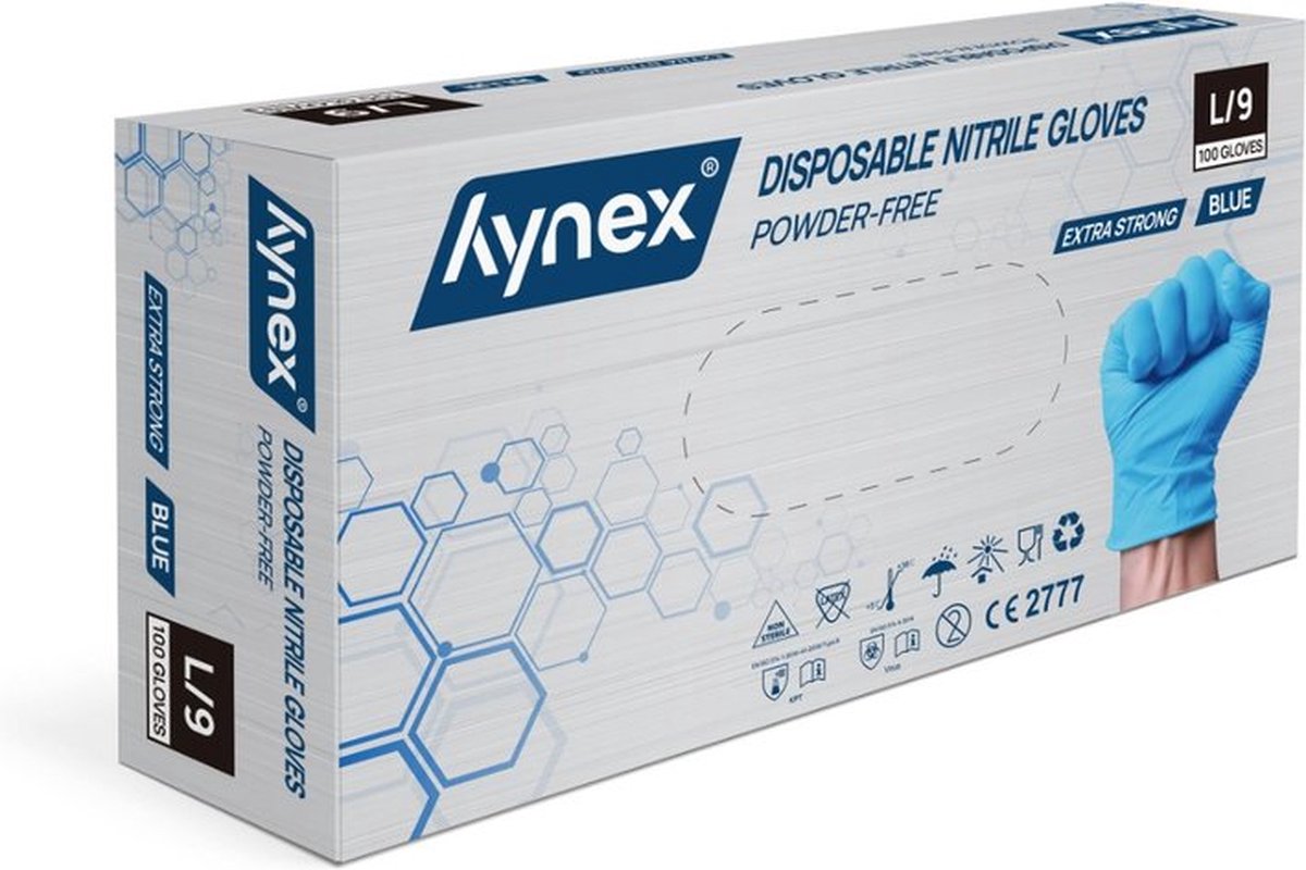 Goedkoopste Hynex Nitril handschoenen maat L blauw 100/doos extra sterk 5gram