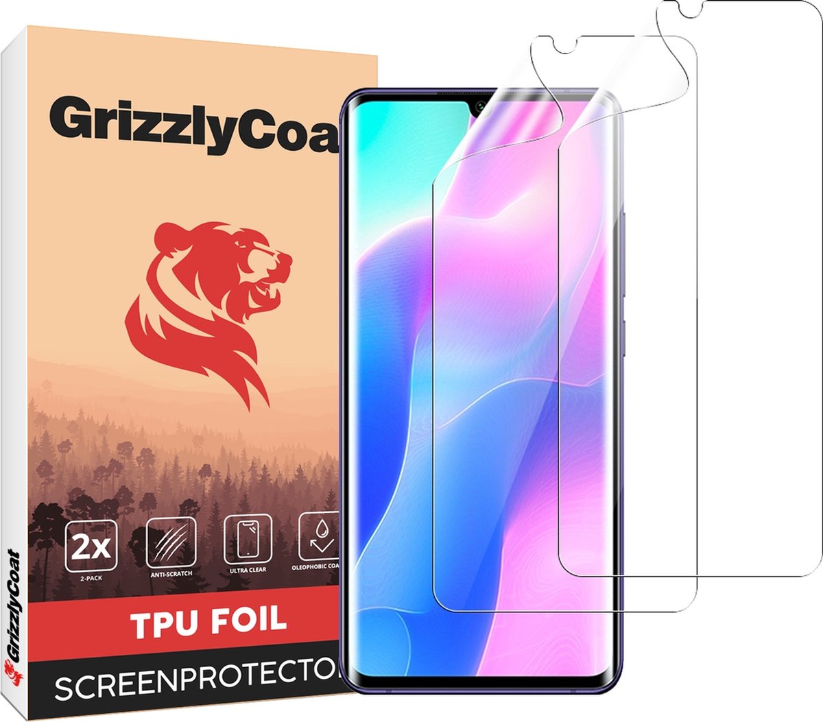 GrizzlyCoat - Screenprotector geschikt voor Xiaomi Mi Note 10 Lite Hydrogel TPU | GrizzlyCoat Screenprotector - Case Friendly (2-Pack)
