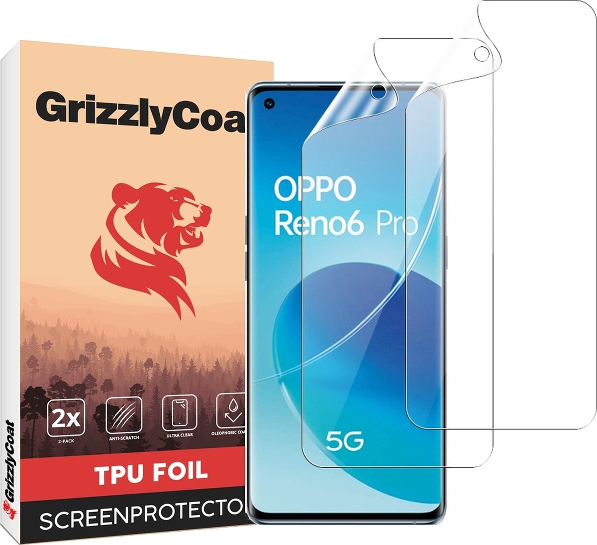 GrizzlyCoat Screenprotector geschikt voor OPPO Reno 6 Pro 5G Hydrogel TPU | GrizzlyCoat Screenprotector - Case Friendly + Installatie Frame (2-Pack)