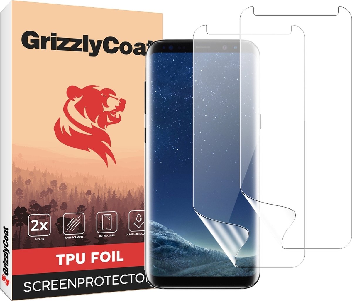 GrizzlyCoat - Screenprotector geschikt voor Samsung Galaxy S8 Plus Hydrogel TPU | GrizzlyCoat Screenprotector - Case Friendly (2-Pack)