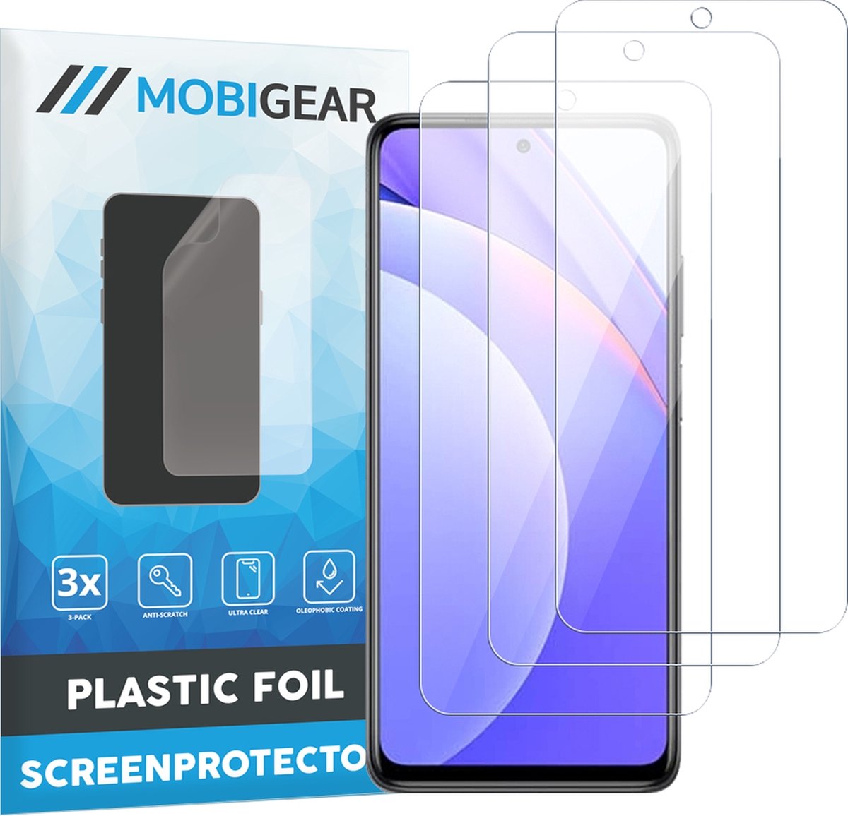 Mobigear Screenprotector geschikt voor Xiaomi Mi 10T Lite | Mobigear Screenprotector Folie - Case Friendly (3-Pack)