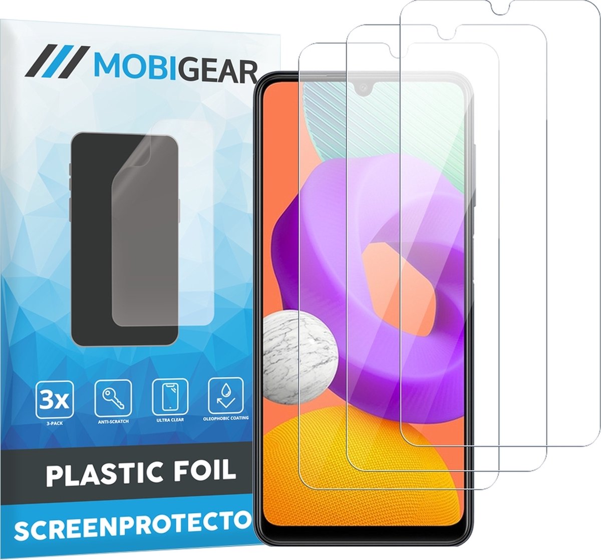 Mobigear Screenprotector geschikt voor Samsung Galaxy M22 | Mobigear Screenprotector Folie - Case Friendly (3-Pack)