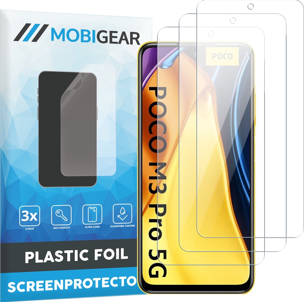 Mobigear Screenprotector geschikt voor POCO M3 Pro | Mobigear Screenprotector Folie - Case Friendly (3-Pack)