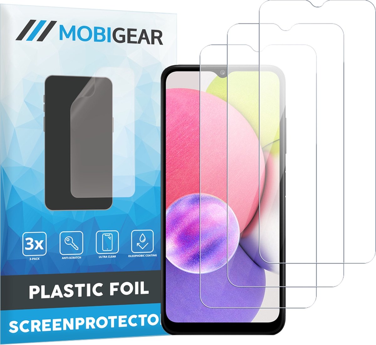 Mobigear Screenprotector geschikt voor Samsung Galaxy A03 | Mobigear Screenprotector Folie - Case Friendly (3-Pack)