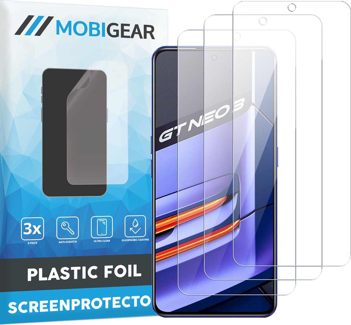 Mobigear Screenprotector geschikt voor Realme GT Neo 3 | Mobigear Screenprotector Folie - Case Friendly (3-Pack)