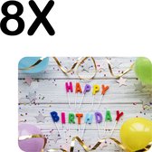 BWK Flexibele Placemat - Happy Birthday met Slingers en Balonnen - Set van 8 Placemats - 40x30 cm - PVC Doek - Afneembaar