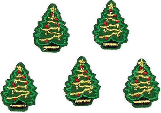 Foto: Kerstboom strijk embleem set van 5 kerstcadeau kerstboom patch versiering voor op kleding kerst 5 stuks strijkembleem strijkapplicatie leuk cadeau patches