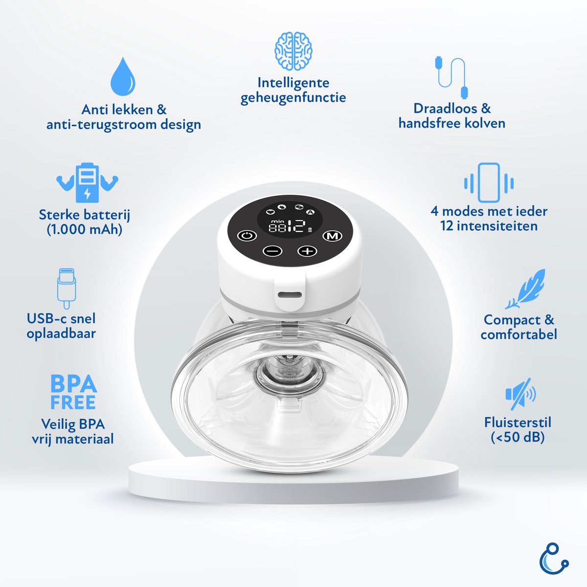 Kolvy Air Draadloze Elektrische Borstkolf – Dubbele Handsfree Kolfset – 4 Modi & 12 Niveaus – Stil (<40 dB) – USB-C Oplaadbaar – Inclusief 5 Maten & Stofkap – Ergonomisch & Compact