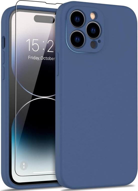 Lunso - iPhone 15 Pro - Coque Arrière Flexible en Silicone - Bleu Foncé