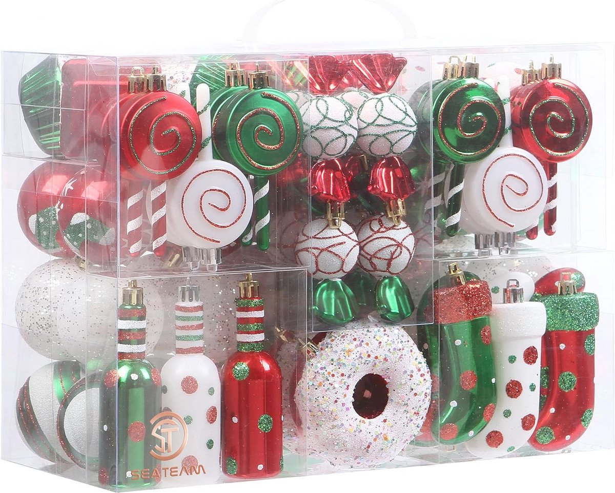 80 kerstballen, samengestelde set met kerstdecoraties, met hangers, herbruikbaar, onbreekbaar, cadeaupakket, voor de kerstboom (elfjes)