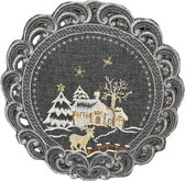Tafelkleed- Linnenlook - Kerst - Grijs met hert - Rendier - Rond 30 cm