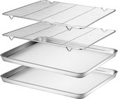 Baking Tray with Cooling Rack, Stainless Steel Large Oven Tray, Cake Tray and Cake Rack Set, 40.5 x 30.5 x 2.5 cm, Rectangular Oven Tray, Roasting Serving for Baking/Roasting/Serving, Dishwasher Safe