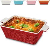 Ovenschaal keramiek rood voor 2 personen - extra hoge rand - voor lasagne, tiramisu en ovenschaal - vierkant