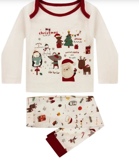 Babyshower - Kraamcadeau - Kerst - baby/peuter - huispak / jogging - 2 delige set - lange mouw - vrolijke kerstprint - unisex - maat 92/98 (2-3 jaar)