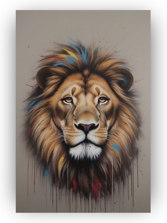 Banksy leeuw - 50 x 70 cm - Schilderij leeuw - Leeuwen schilderijen - Banksy art - Banksy slaapkamer - Leeuw canvas - Muurdecoratie leeuw
