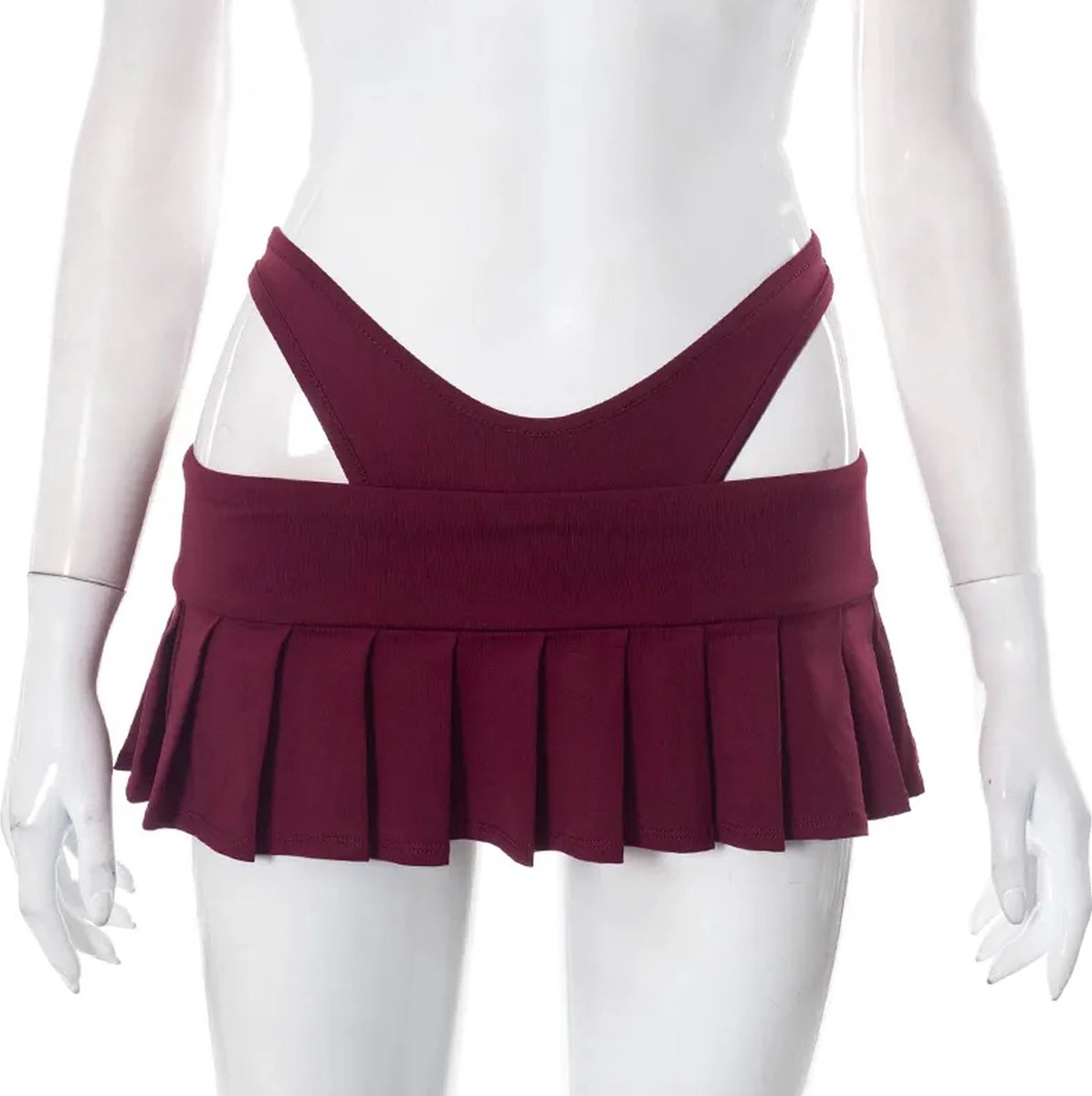 Goedkoopste Uitgeholde mini rok hoge taille - Inclusief slip - 2-delig - Erotische vrouwen kleding - Nachtclub - Rokje - Bordeaux rood