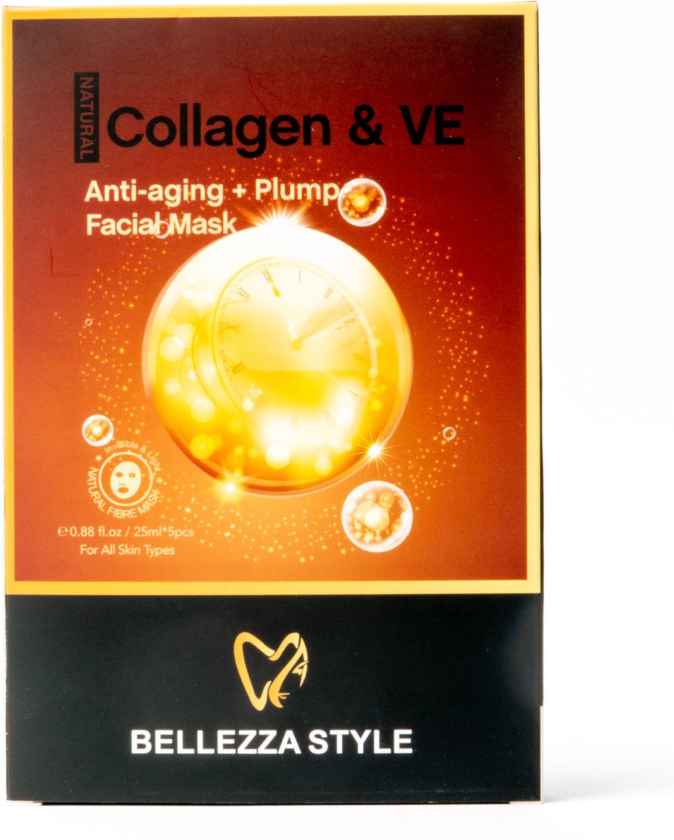Bellezzastyle: Face Mask - Collageen & Vitamin E Anti-aging + Plump 5-pack