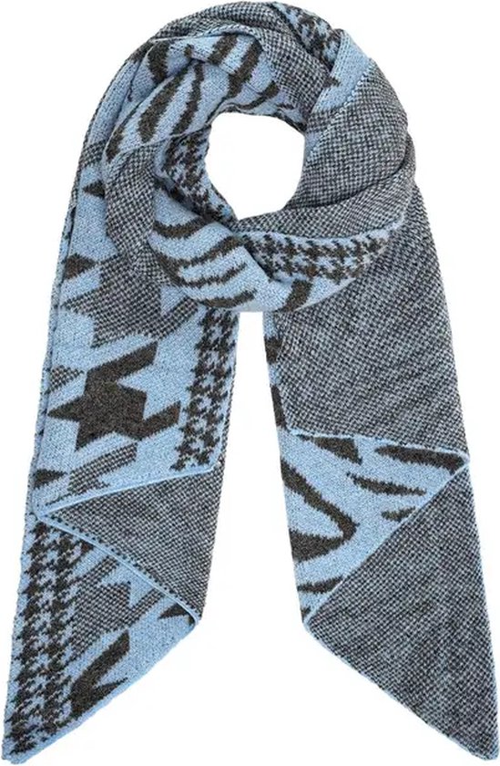 Blauwe Wintersjaal Combi Print - Tijger & abstracte print Sjaals - Warme Zachte Sjaals - Blauw & Zwart