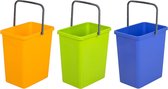 Universele set met 3 manden voor afvalscheiding met praktische handgreep van hoogwaardig BPA-materiaal, geel/groen/blauw, 17,5 x 26 x 29 cm (l x b x h)