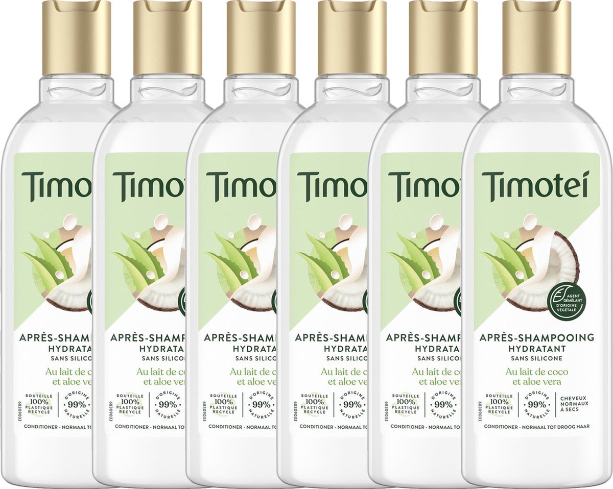 Timotei - Conditioner met kokosmelk en Aloe Vera - Geschikt voor droog tot normaal haar - 6 x 300 ml - Voordeelverpakking