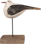 Clayre & Eef Decoratie Beeld Vogel 13 cm Wit Zwart Hout