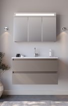 Serie Luciano - Meuble de salle de bain / Armoire à miroir - 100 cm - Siècle des Lumières LED - Taupe - Moderne