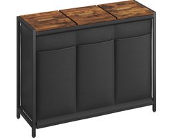 ACAZA Wasmand - Wasmand Met Deksel - 3 Vakken - 160 L - 95 x 33 x 71cm - Vintage Bruin en Zwart
