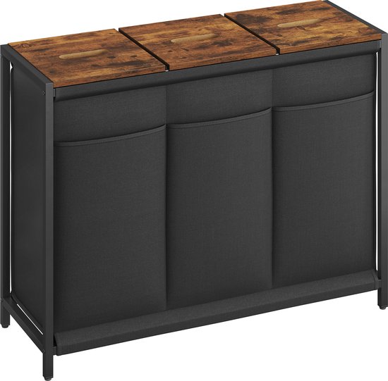 ACAZA Panier à Linge à 3 Compartiments - Grand Trieur de Linge avec Couvercles Amovibles - Marron & Zwart