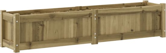 Jardinière en bois brun clair de 150 cm de long, composée de deux parties.