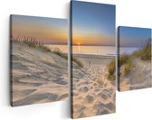 Artaza Canvas Schilderij Drieluik Strand en Zee met Zonsondergang - 90x60 - Foto Op Canvas - Canvas Print