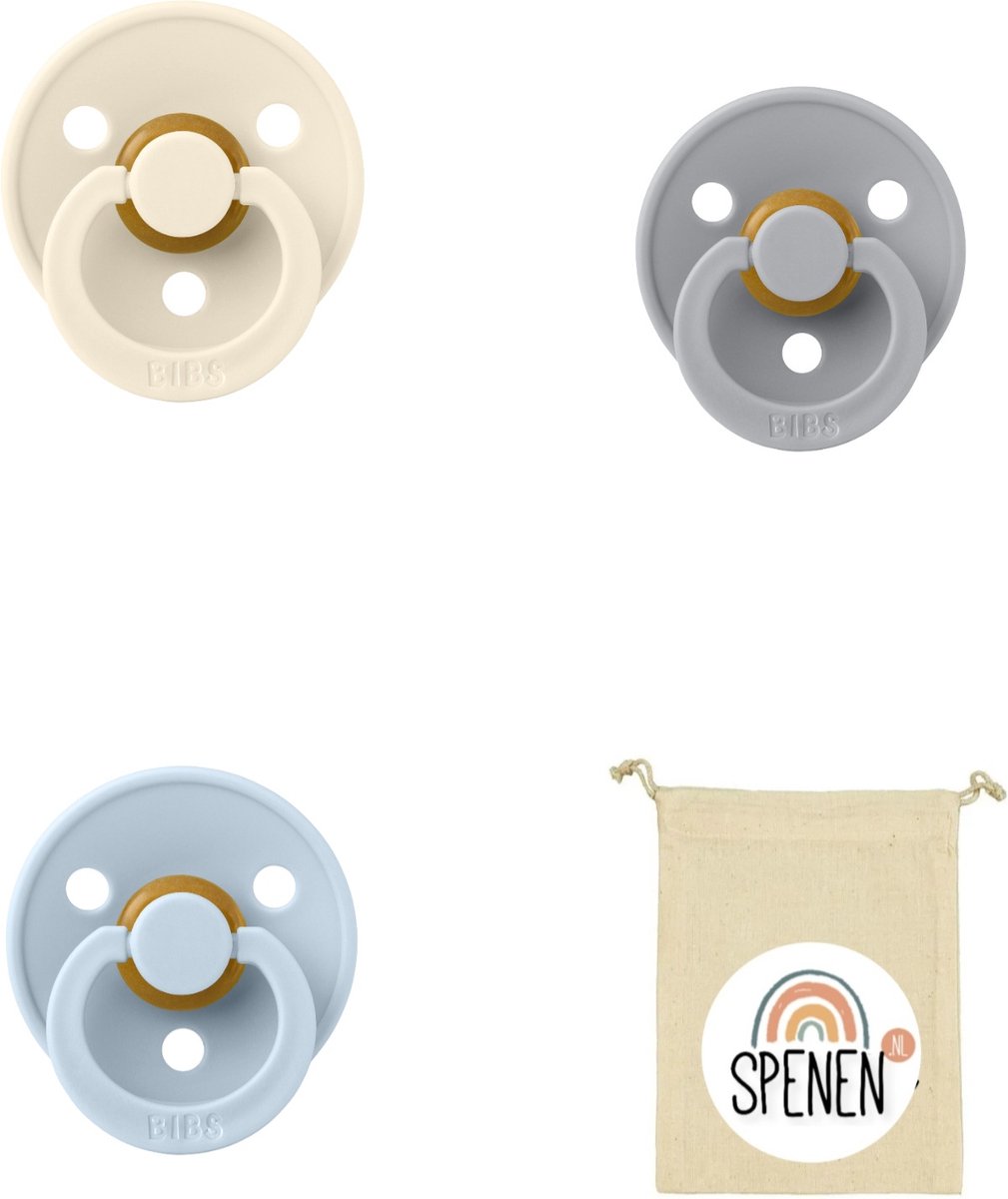 Goedkoopste Bibs fopspeen 18 maand set 3 stuks Cloud,Ivory en Baby Blue maat 3