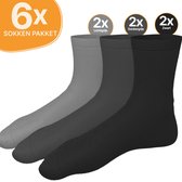 VOLQU® - Sokken - 6 Paar - Premium Katoen Sokken - Normale Sokken - Sokken Heren - Sokken Dames - Maat 43 46 - Zwart / Donkergrijs / Lichtgrijs