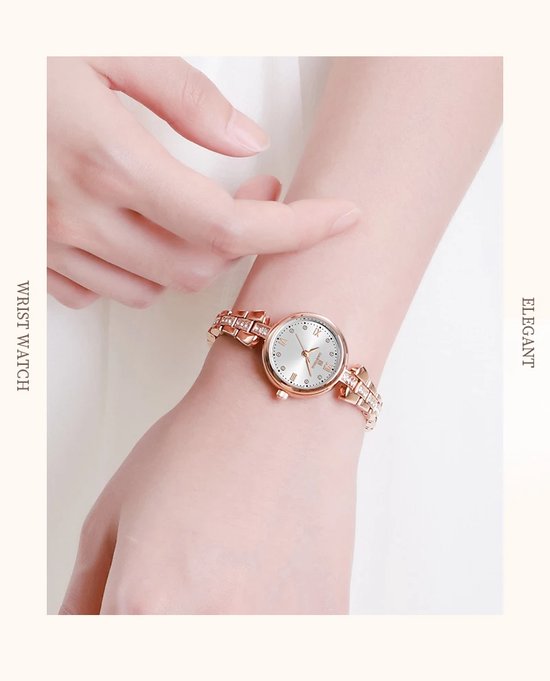 Montre NAVIFORCE avec diamants cristal, bracelet en acier or rose, cadran blanc, boîtier et aiguilles en or rose, pour femme qui a du style (modèle 5034 RGW)