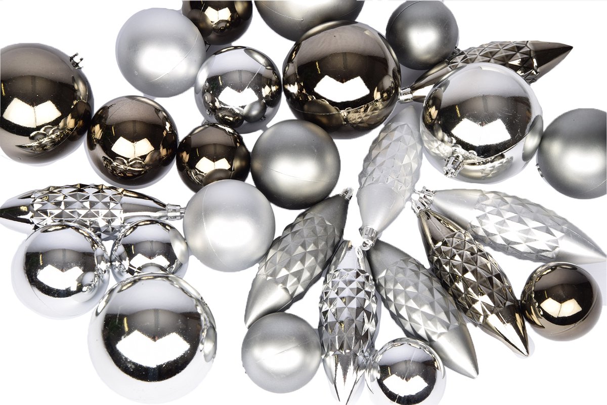 Kerstballen Set - Kerstdecoratie Ballen - Kerstboom Versieren - Glanzend en Mat - 31 Stuks - Zilver
